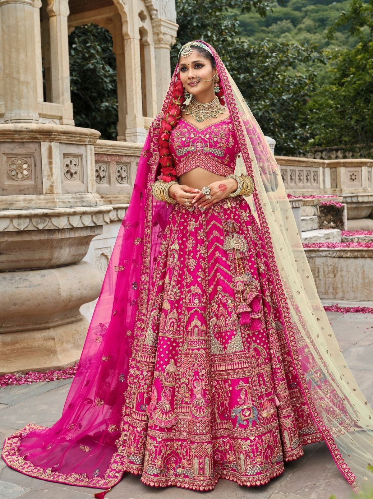 Dark Pink Exclusive Bridal Lehenga Set With Khatli Embroidery
