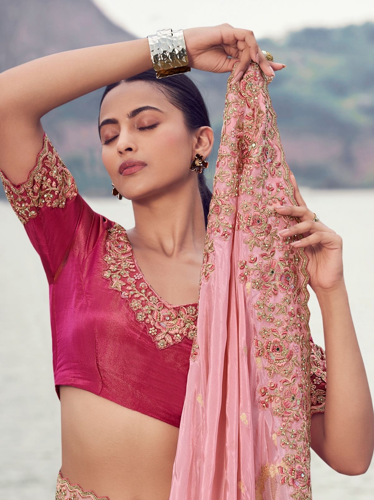 Lemonade Pink Exclusive Organza Saree With Soft Zari Work