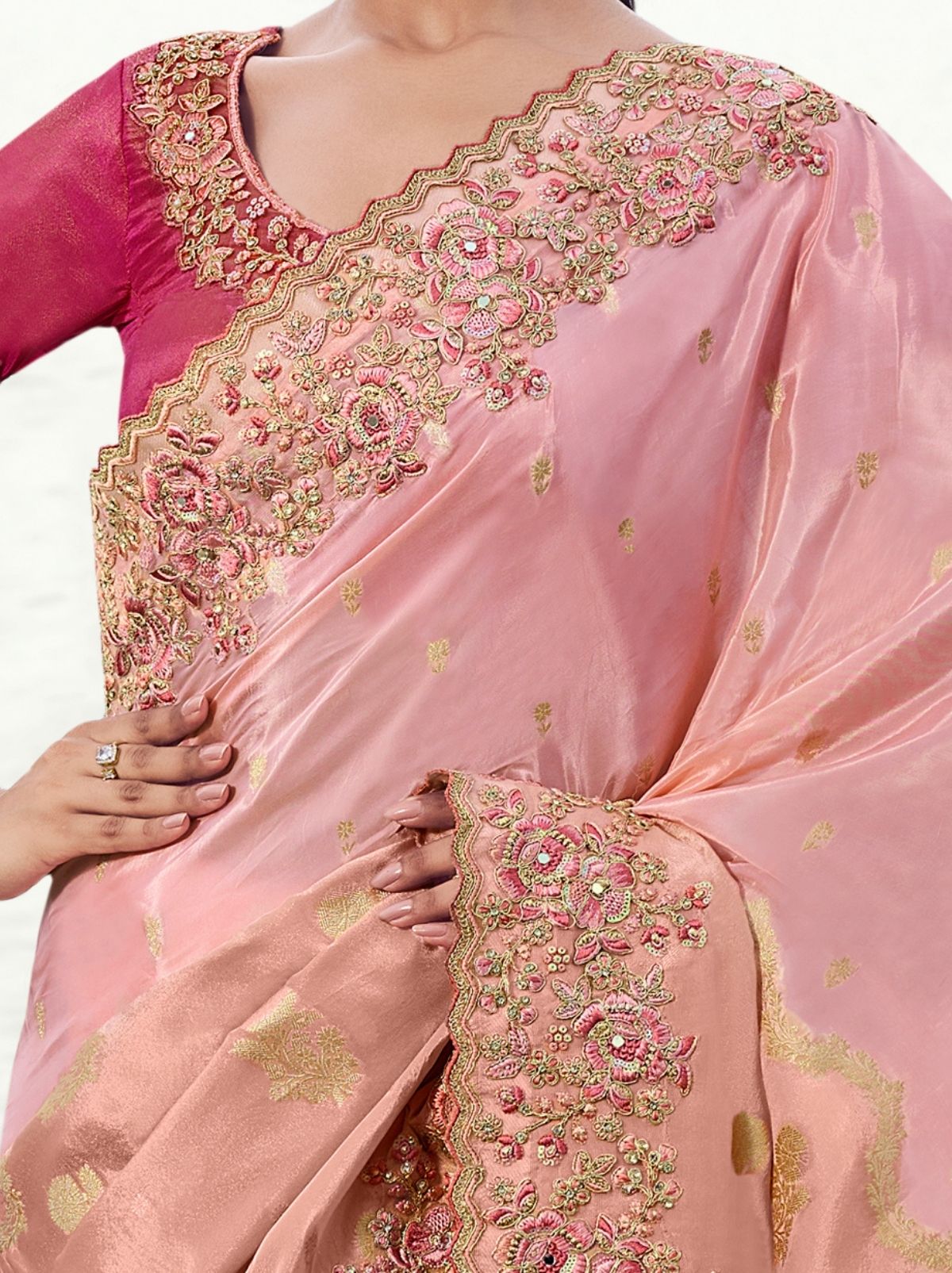 Lemonade Pink Exclusive Organza Saree With Soft Zari Work