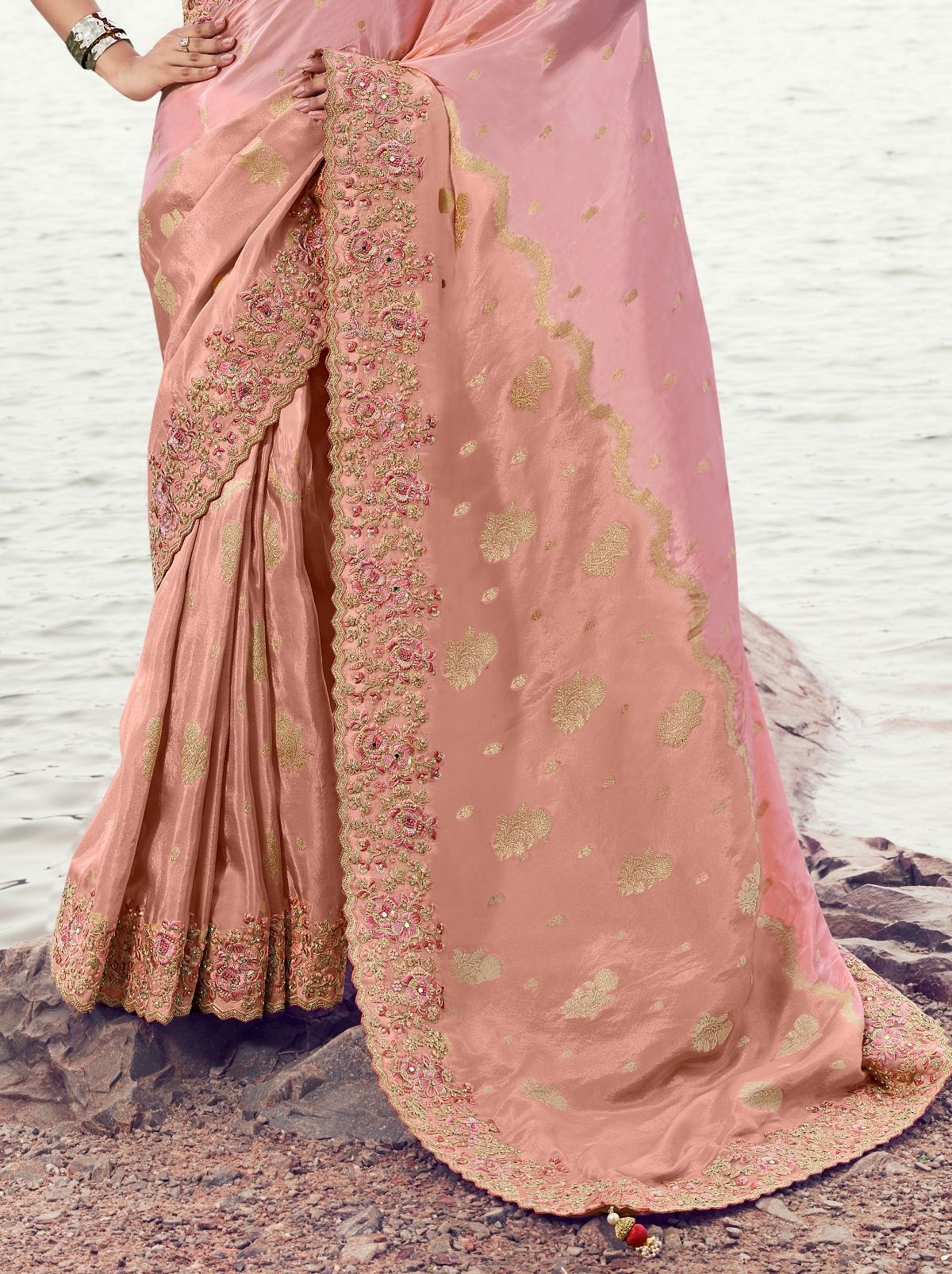 Lemonade Pink Exclusive Organza Saree With Soft Zari Work
