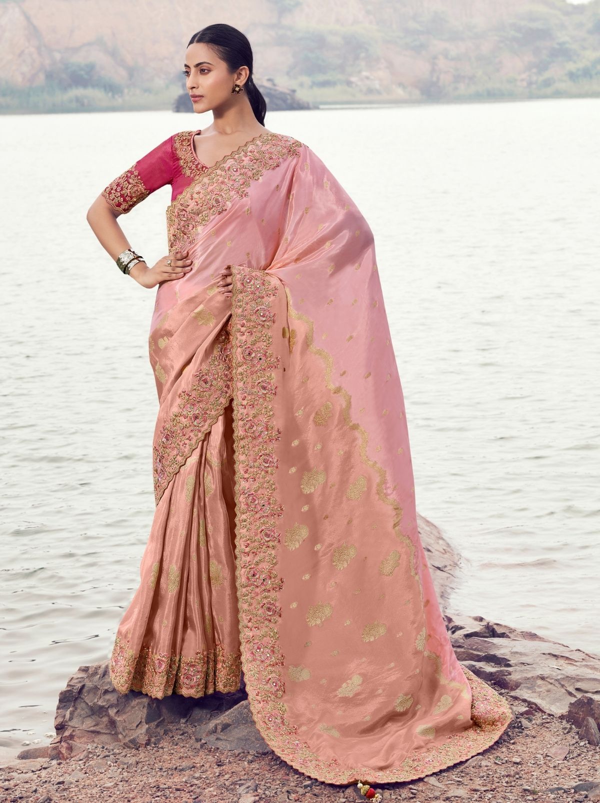 Lemonade Pink Exclusive Organza Saree With Soft Zari Work