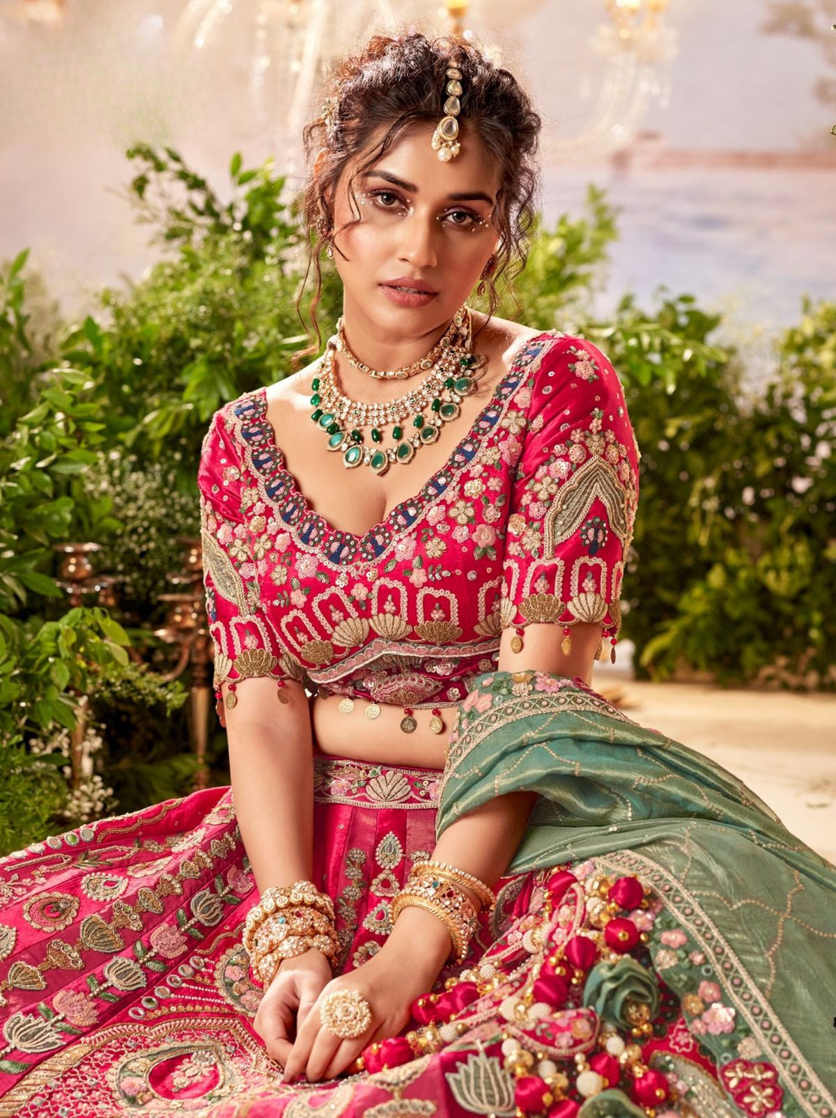 Cerise Pink Premium Readymade Wedding Lehenga Set