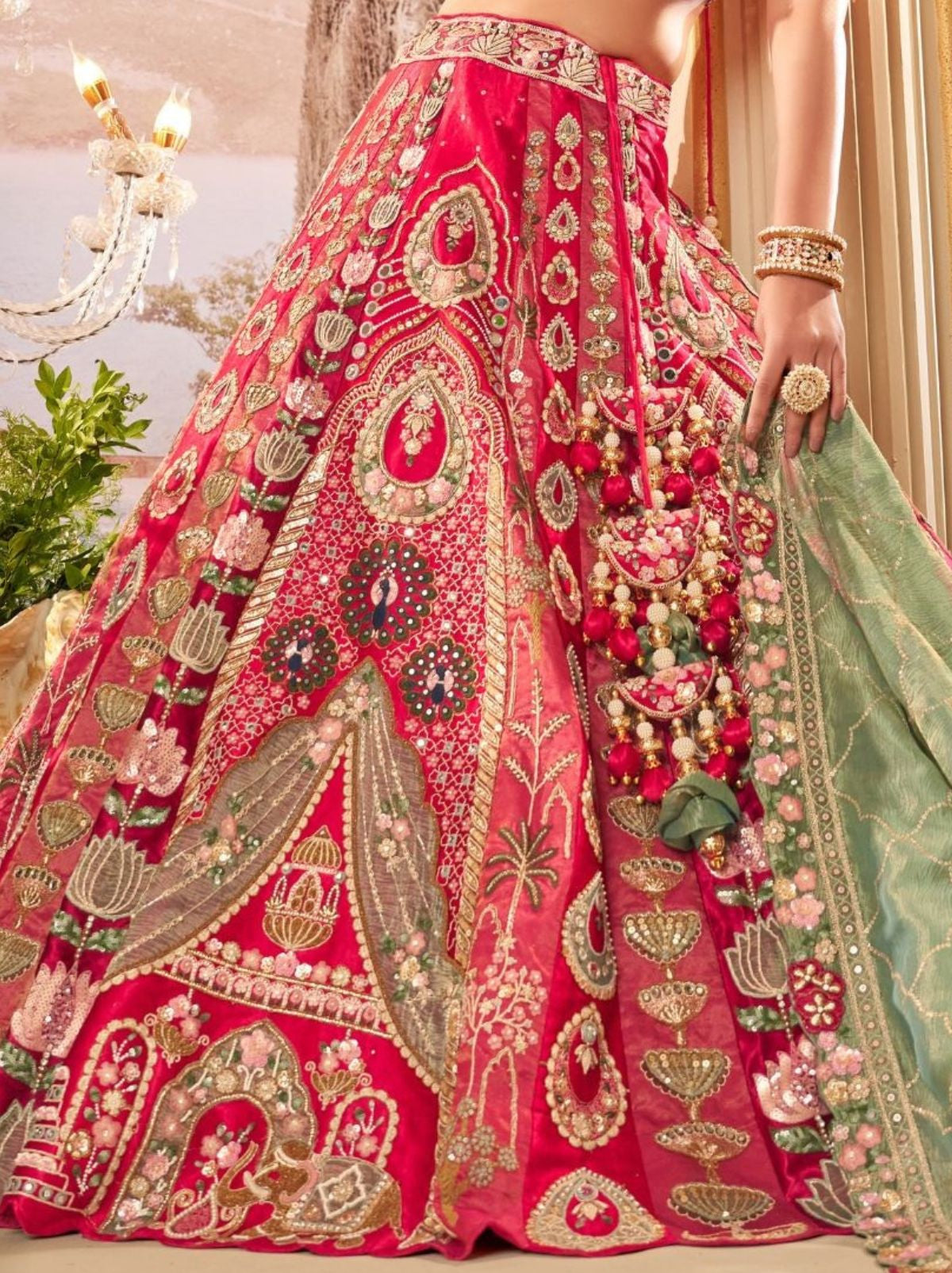 Cerise Pink Premium Readymade Wedding Lehenga Set