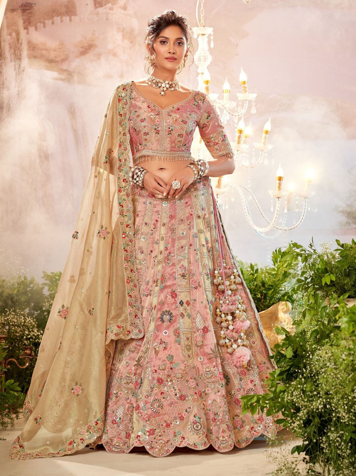 Lemonade Pink Exclusive Reception Lehenga Set With Zari Work
