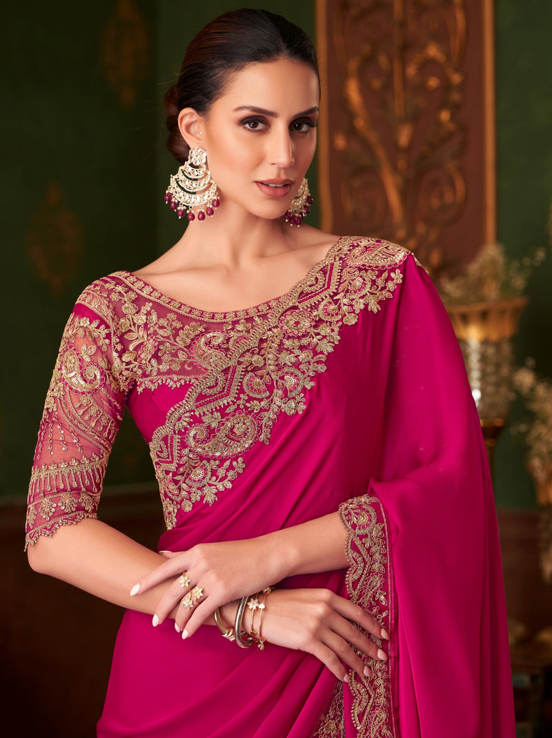 Burgundy Red premium Georgette Saree