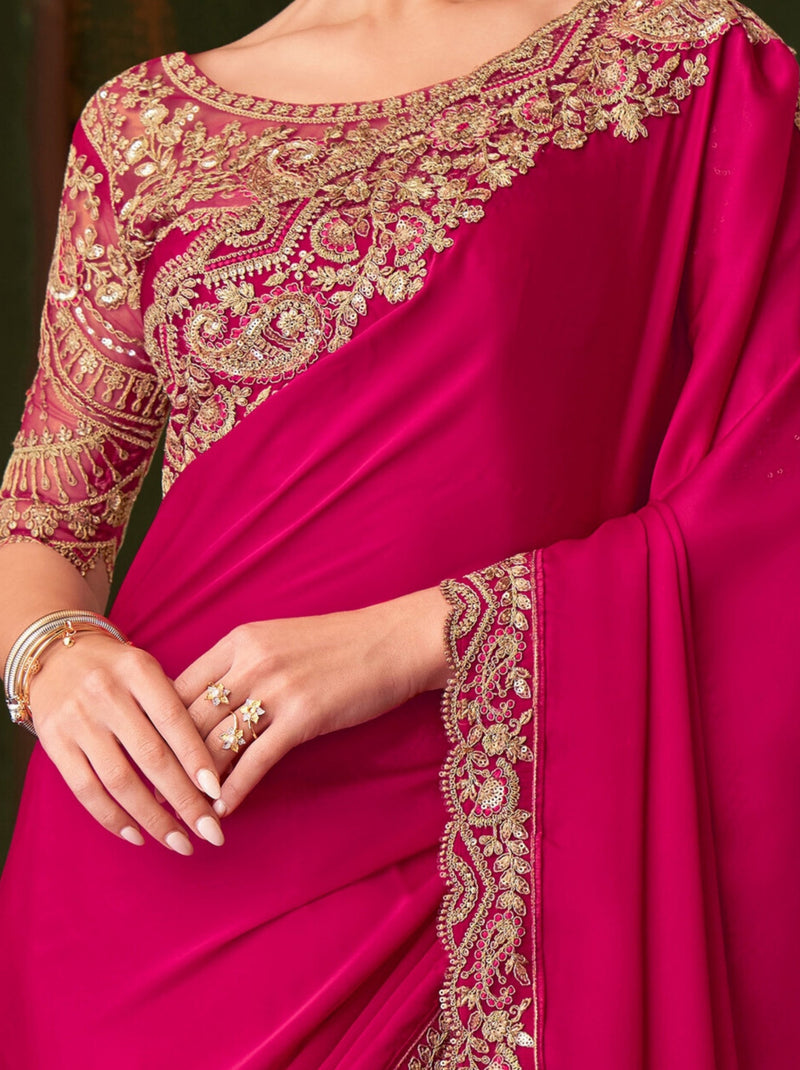 Burgundy Red premium Georgette Saree