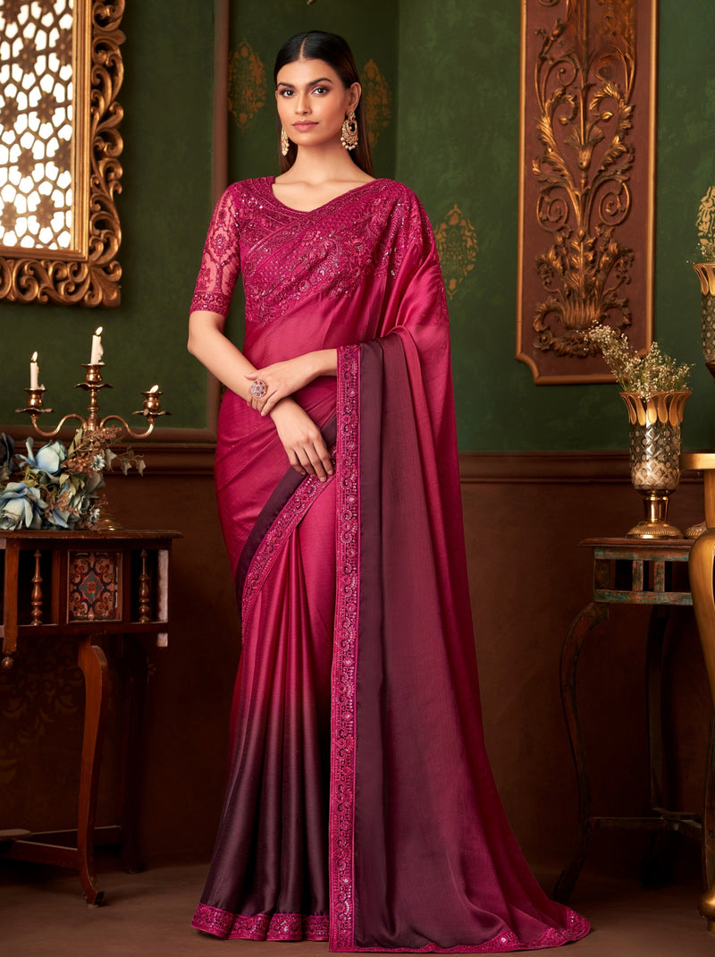 Wild Berry Pink Party Designer Saree