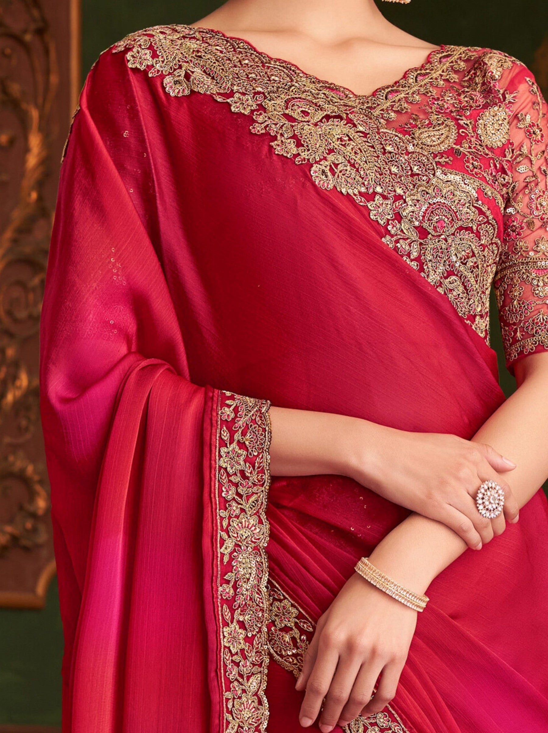 Ruby Pink Party Designer Saree - TrendOye
