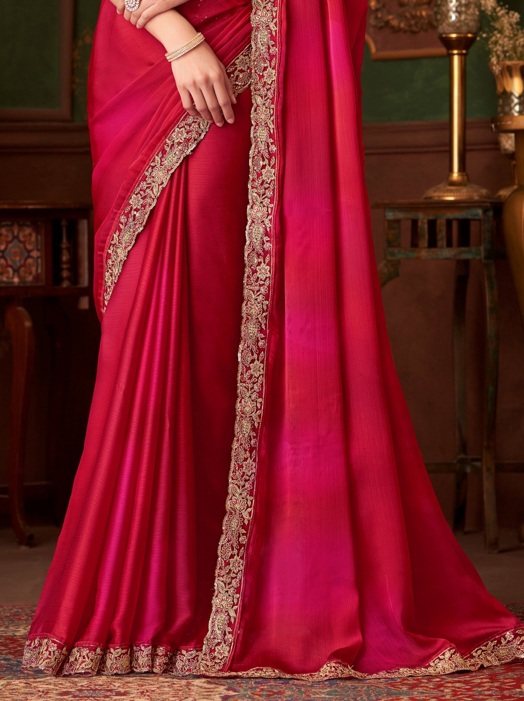 Ruby Pink Party Designer Saree - TrendOye