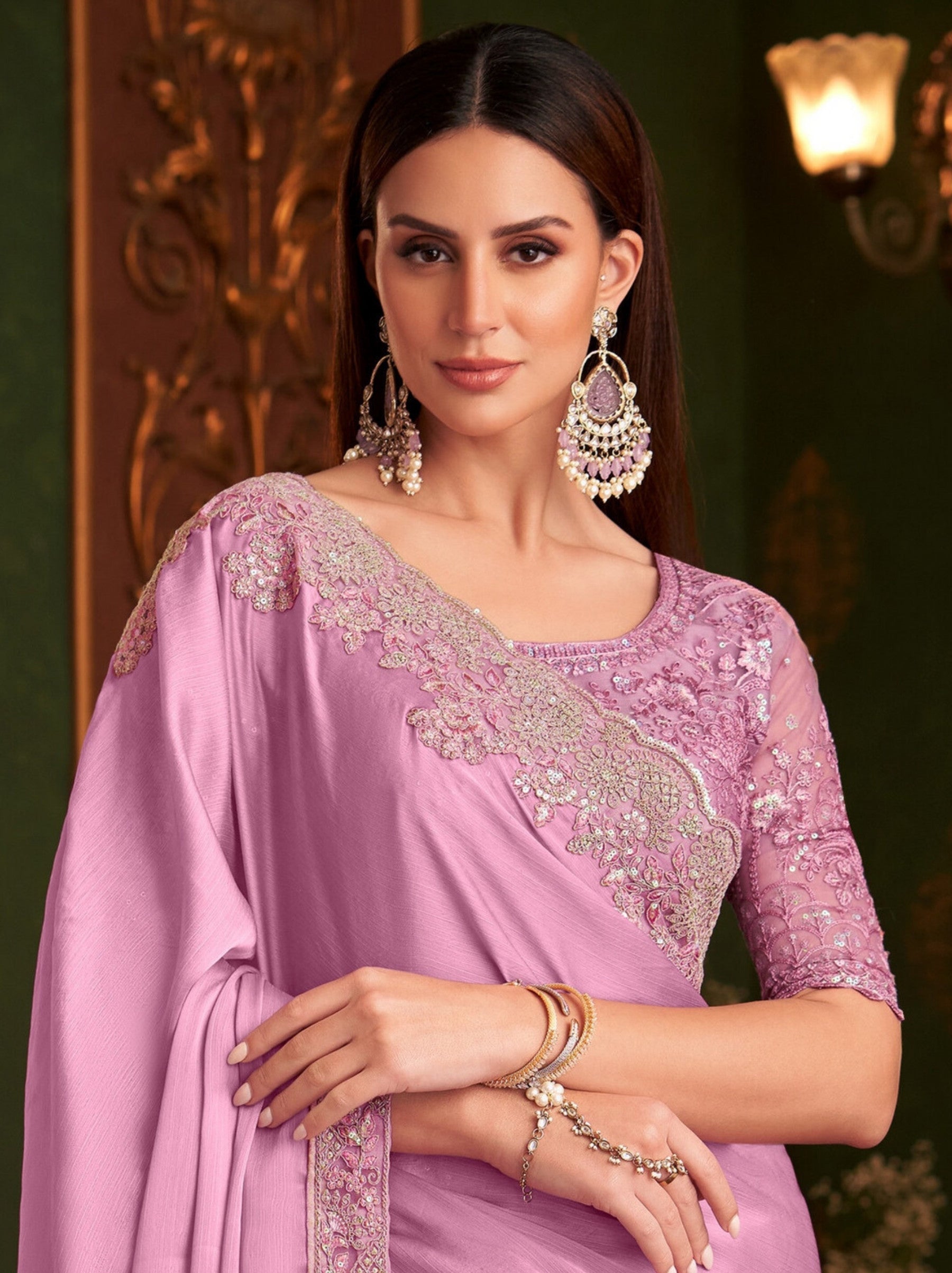 Ultra Pink Party Designer Saree - TrendOye