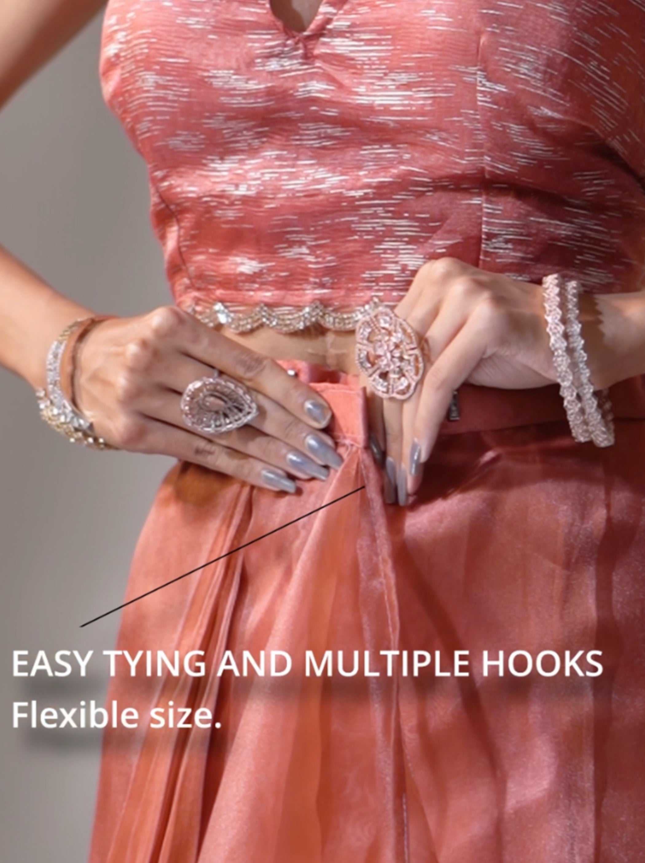 Peach Pink Fancy Ready to Wear Organza Saree With Stone Work Border