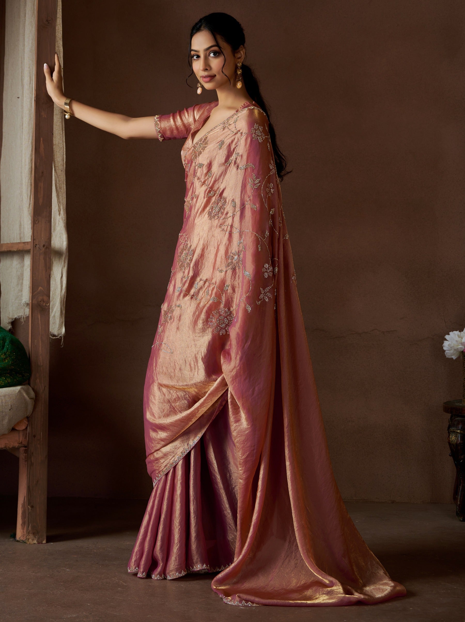 Mulberry Pink Fancy Premium Satin Silk Party Saree - TrendOye