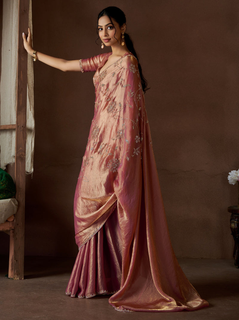 Mulberry Pink Fancy Premium Satin Silk Party Saree