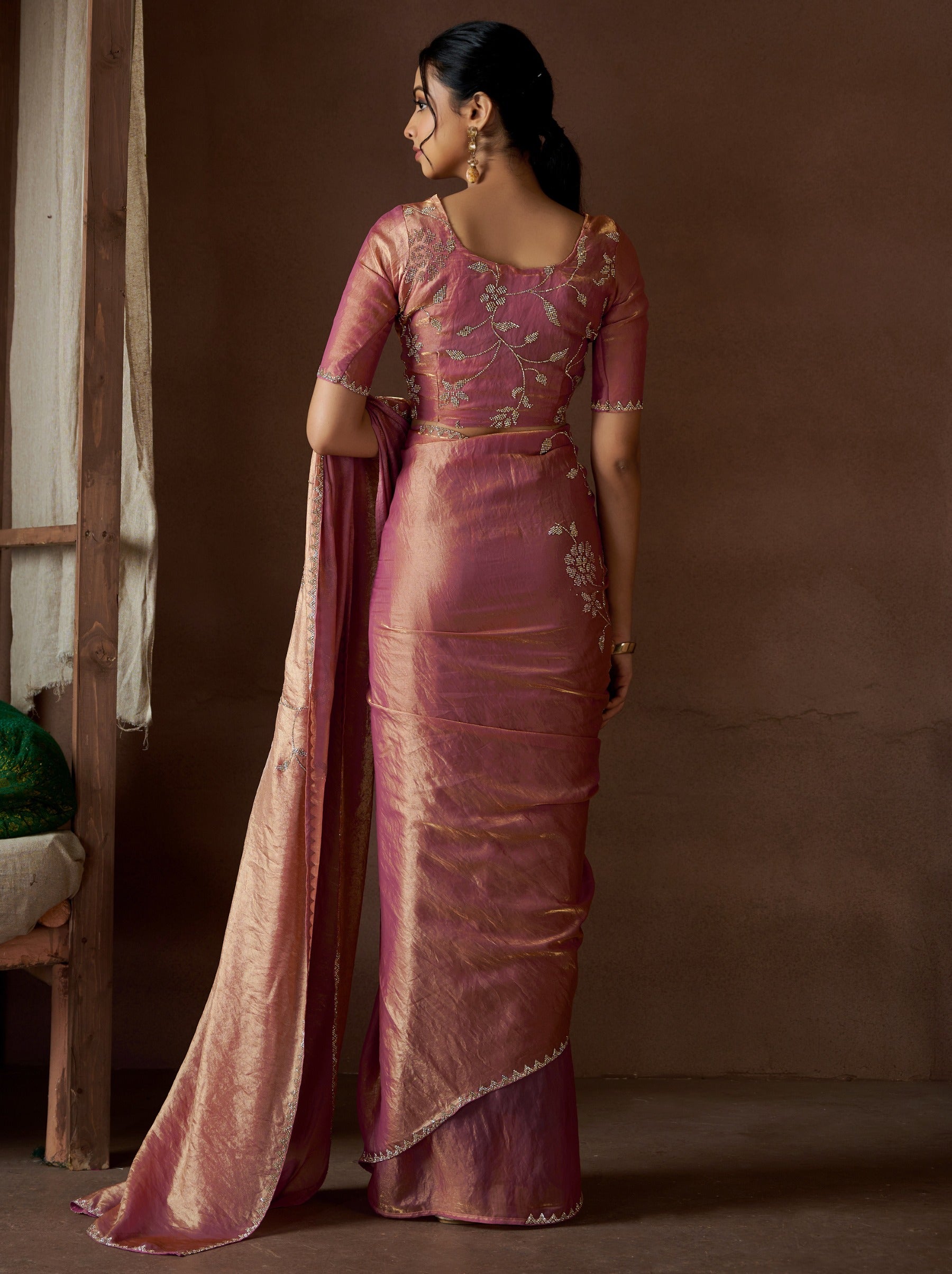 Mulberry Pink Fancy Premium Satin Silk Party Saree - TrendOye