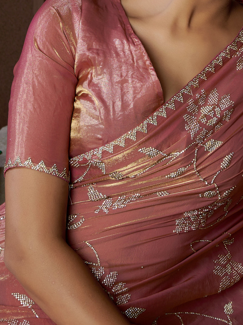 Mulberry Pink Fancy Premium Satin Silk Party Saree