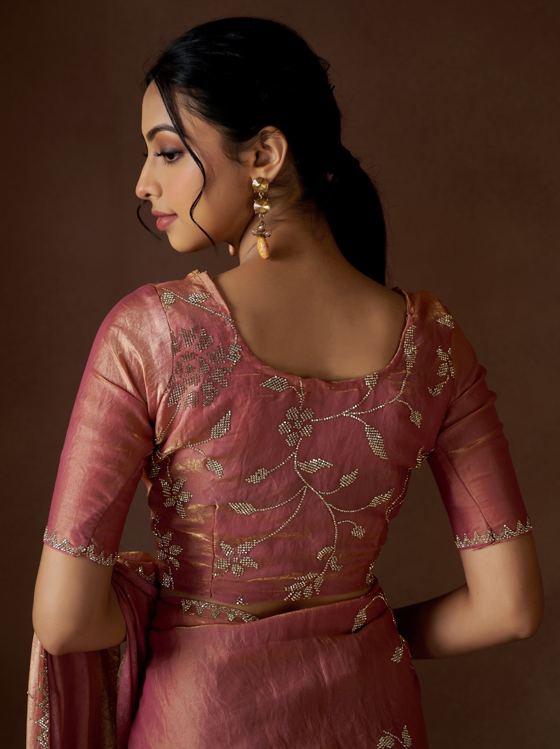 Mulberry Pink Fancy Premium Satin Silk Party Saree - TrendOye