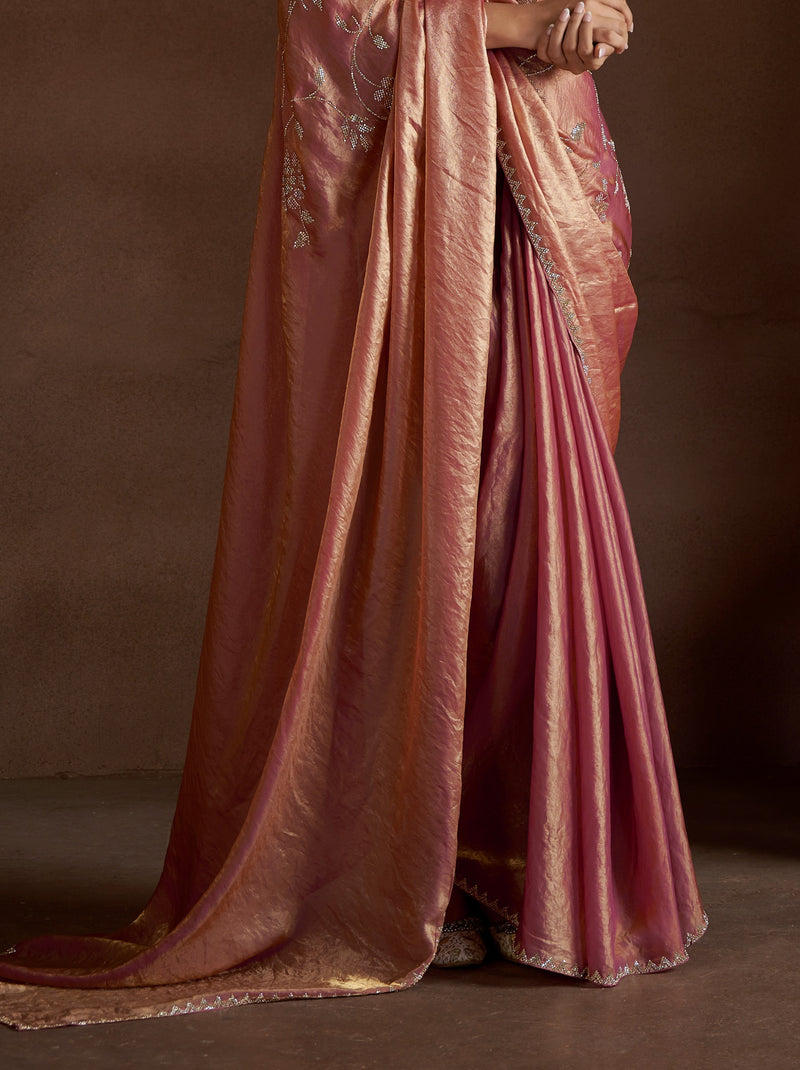 Mulberry Pink Fancy Premium Satin Silk Party Saree