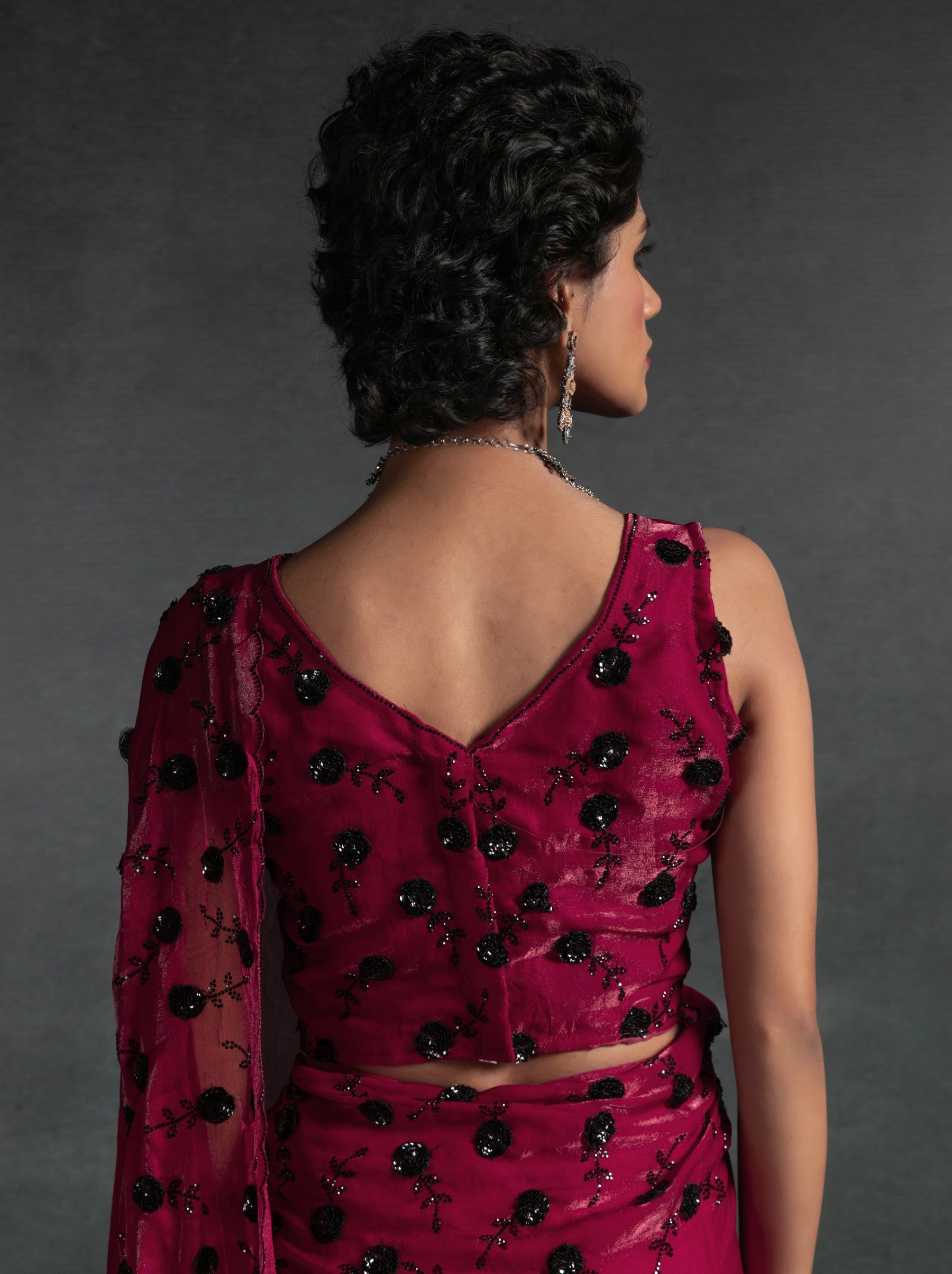 Ruby Pink Satin Silk Designer Party Saree With Blouse Piece - TrendOye