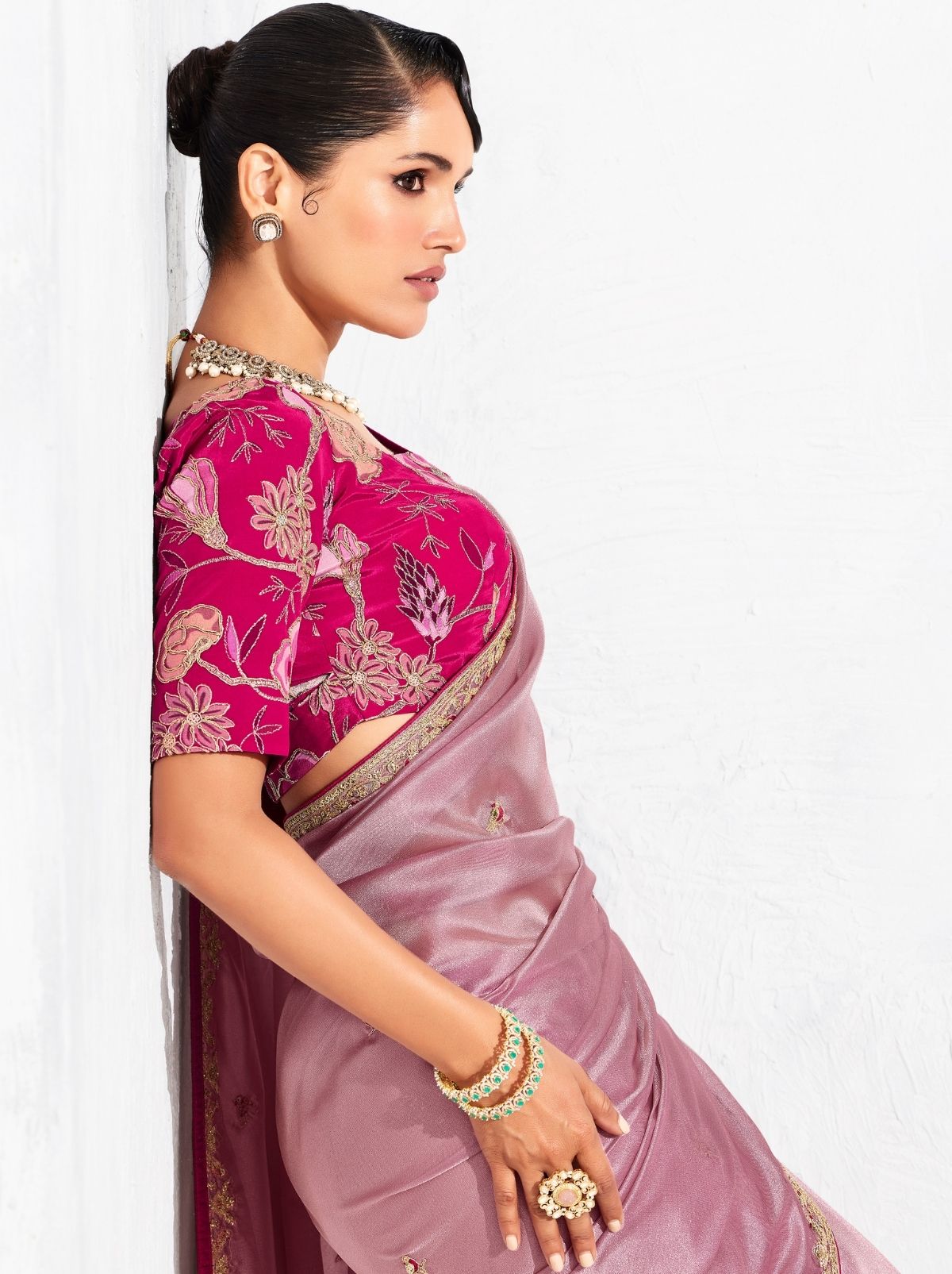 Amaranth Pink Fancy Silk Saree with Beautiful Blouse Piece