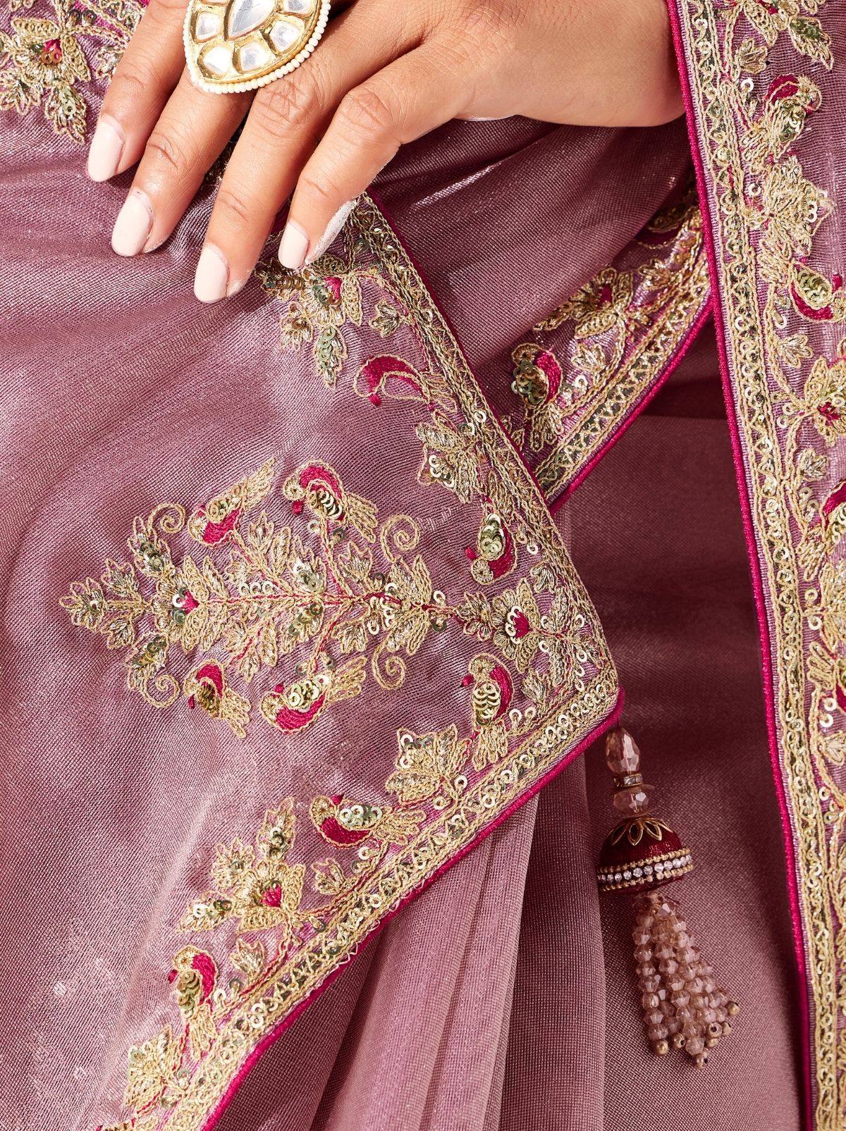 Amaranth Pink Fancy Silk Saree with Beautiful Blouse Piece