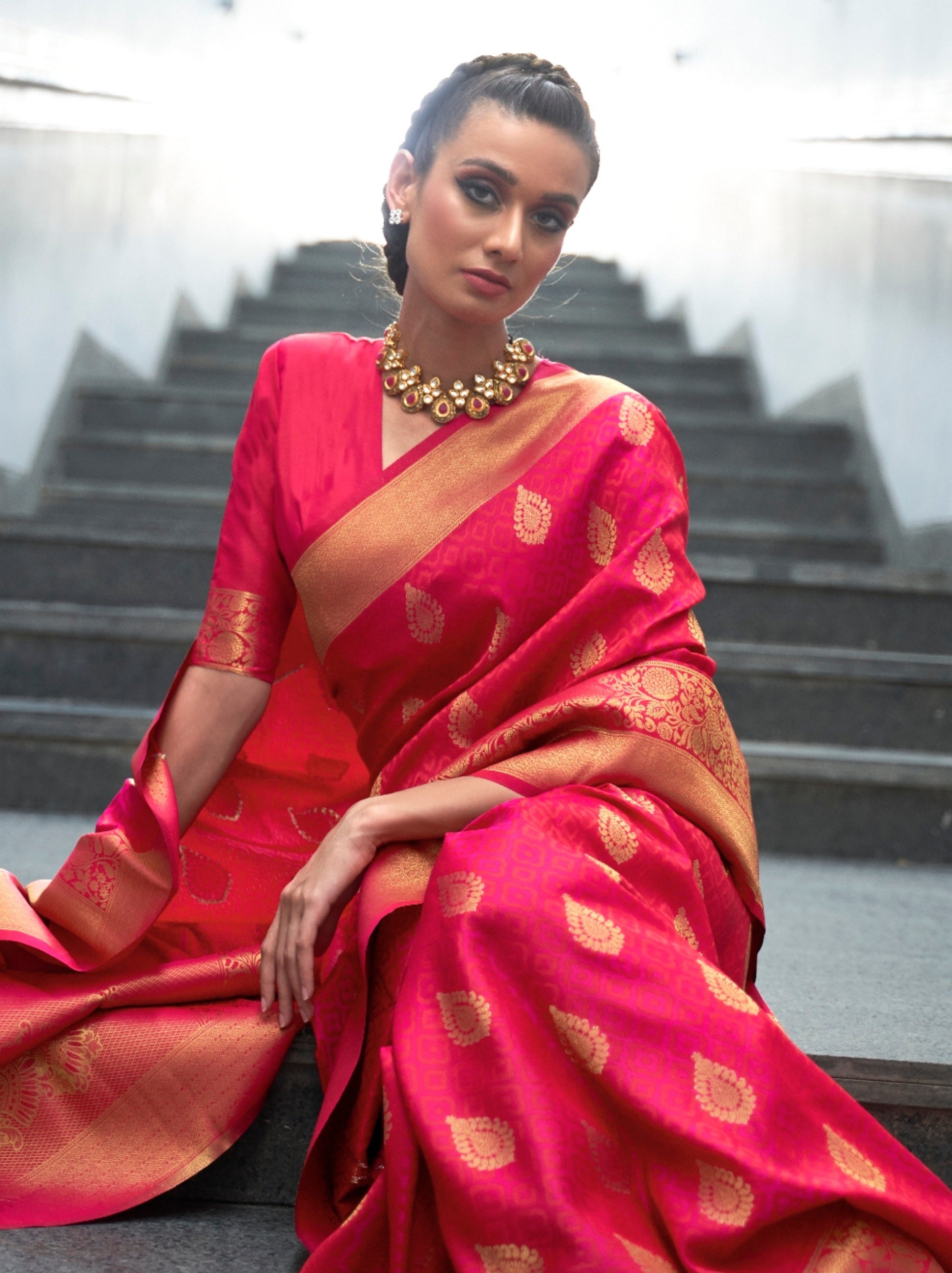 Ruby Pink Fancy Soft Silk Saree With Blouse Piece