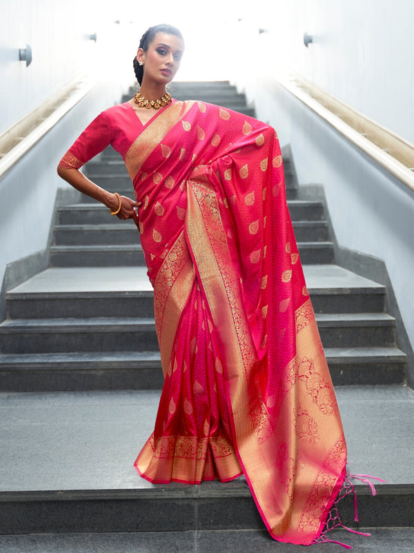 Ruby Pink Fancy Soft Silk Saree With Blouse Piece