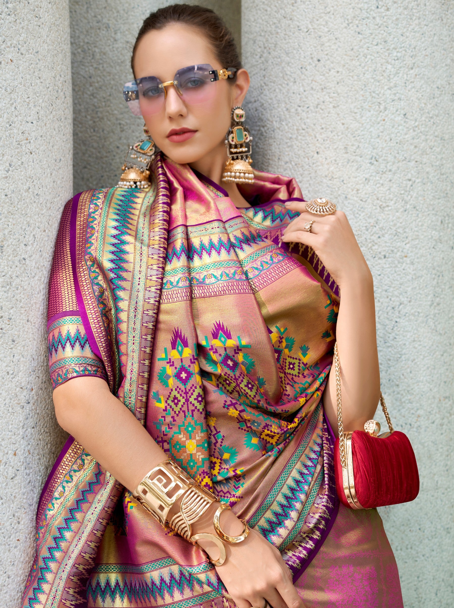 Ultra Pink Tissue Celebration Saree - TrendOye