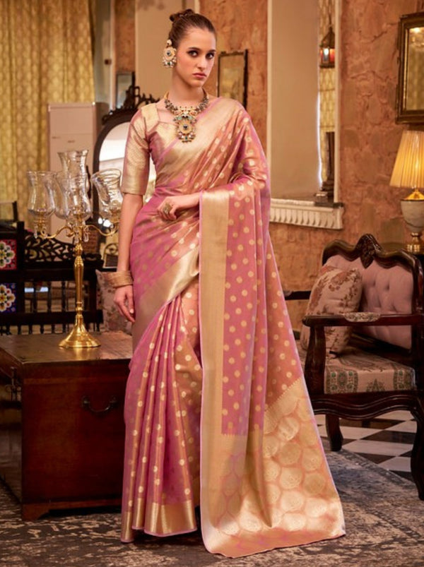 Punch Pink Fancy Tissue Silk Saree With Blouse Piece
