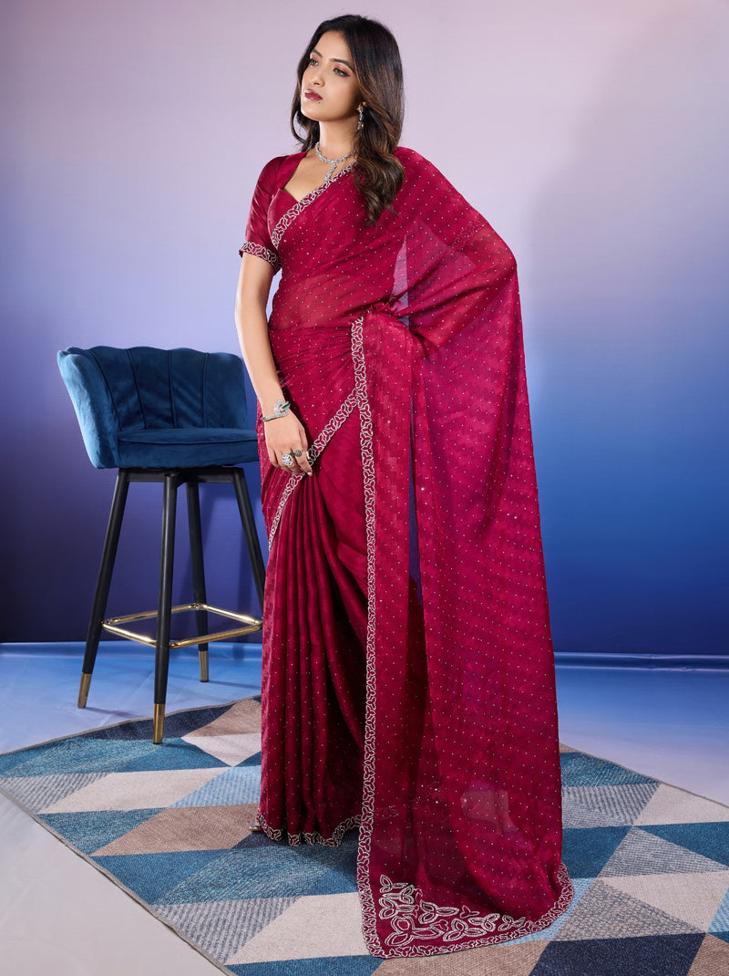 Ruby Pink Fancy Premium Party Designer Saree