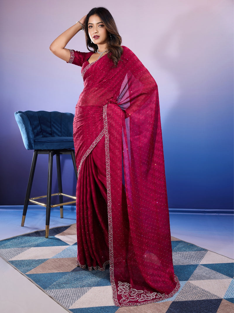 Ruby Pink Fancy Premium Party Designer Saree