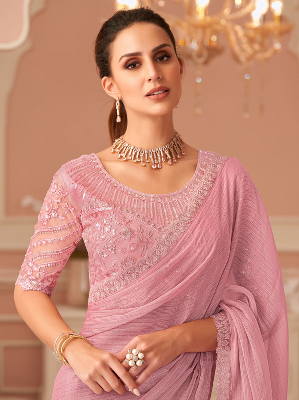 Rose Pink Premium Designer Party Saree