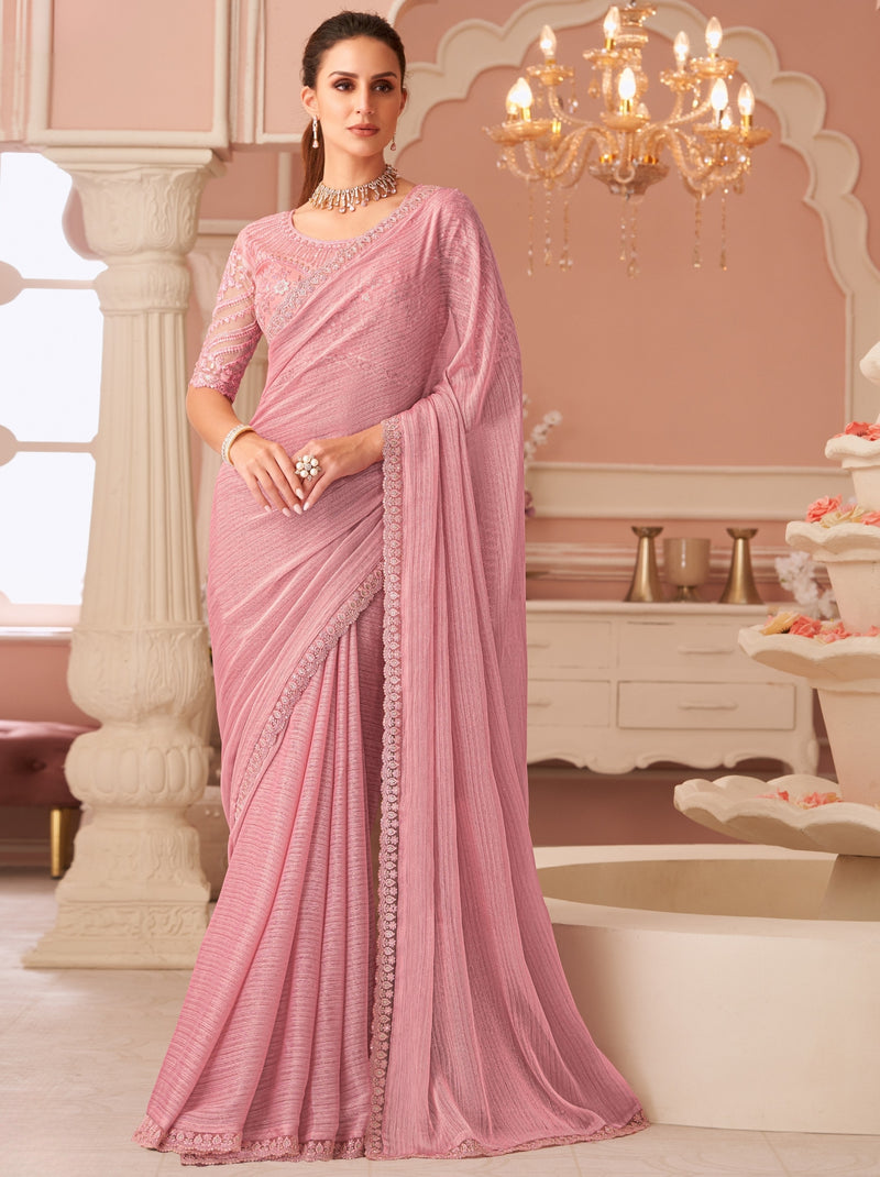 Rose Pink Premium Designer Party Saree