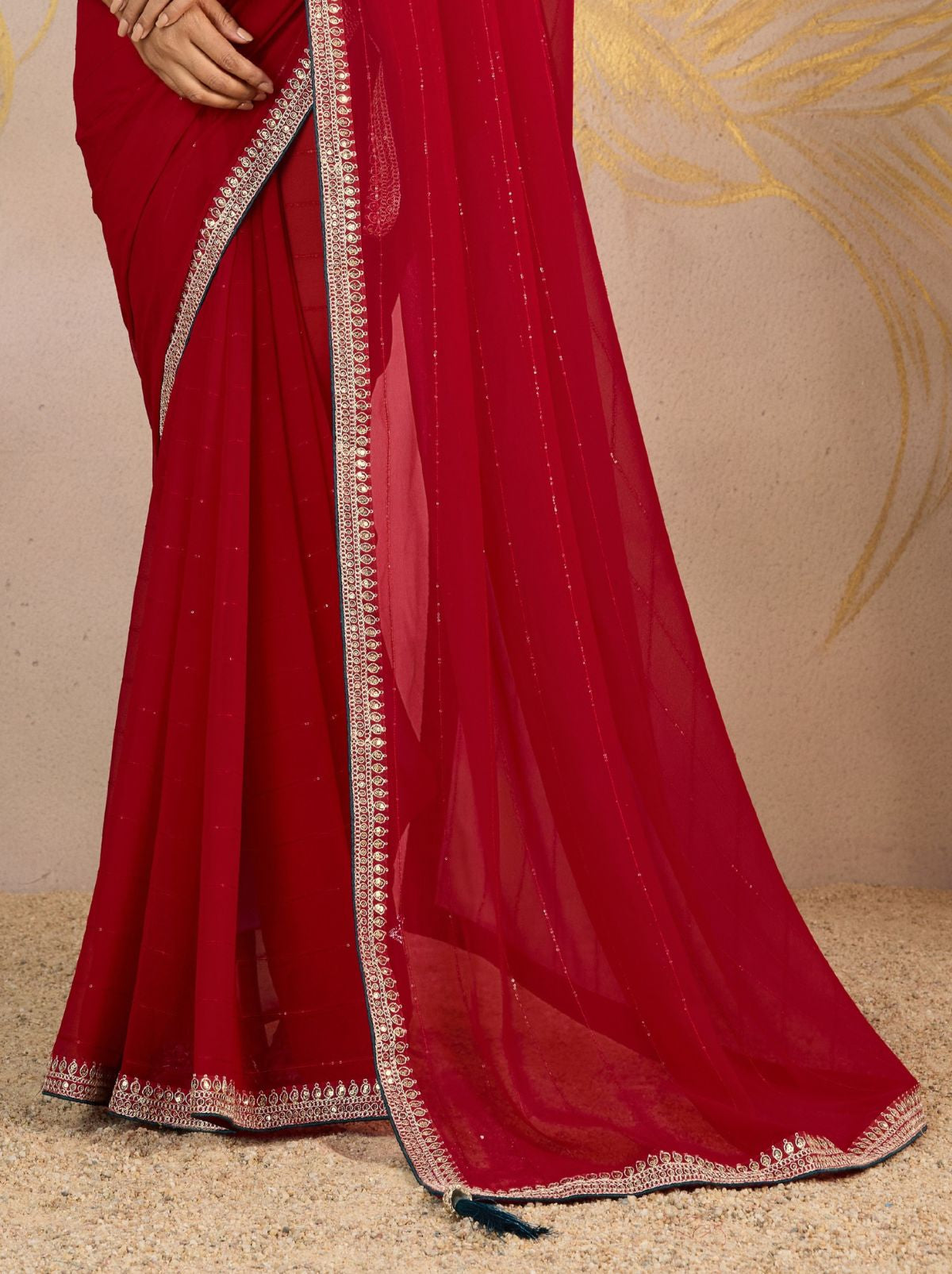 Ruby Pink Georgette Silk Party Saree with Zari & Sequin Border