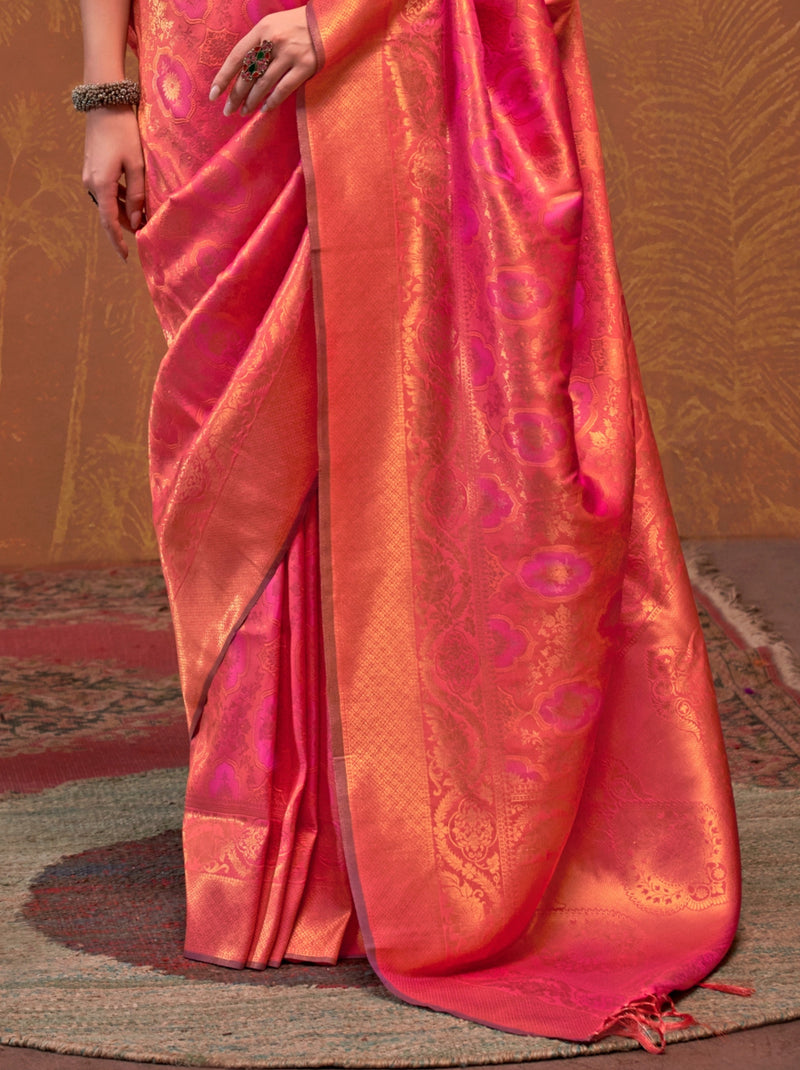 Punch Pink Handloom Weaving Silk Festive Saree With Blouse Piece