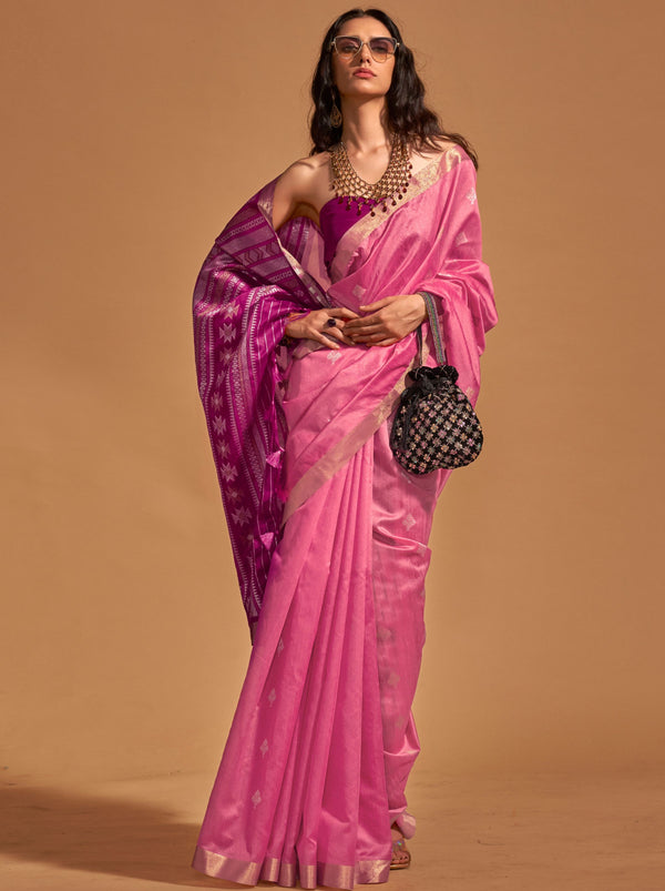 Punch Pink Designer  Silk Blended Saree