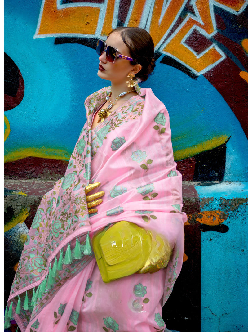 Lavender Pink Designer Silk Blended Saree - TrendOye