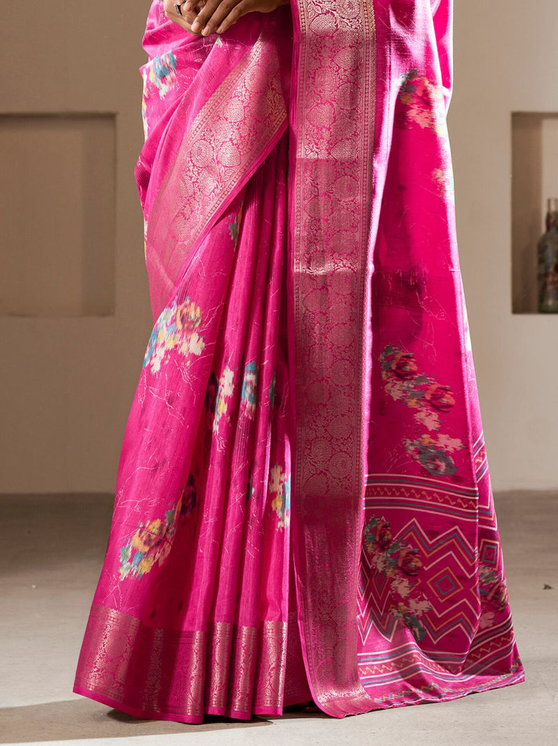 Hot Pink Premium Dola Silk Designer Saree