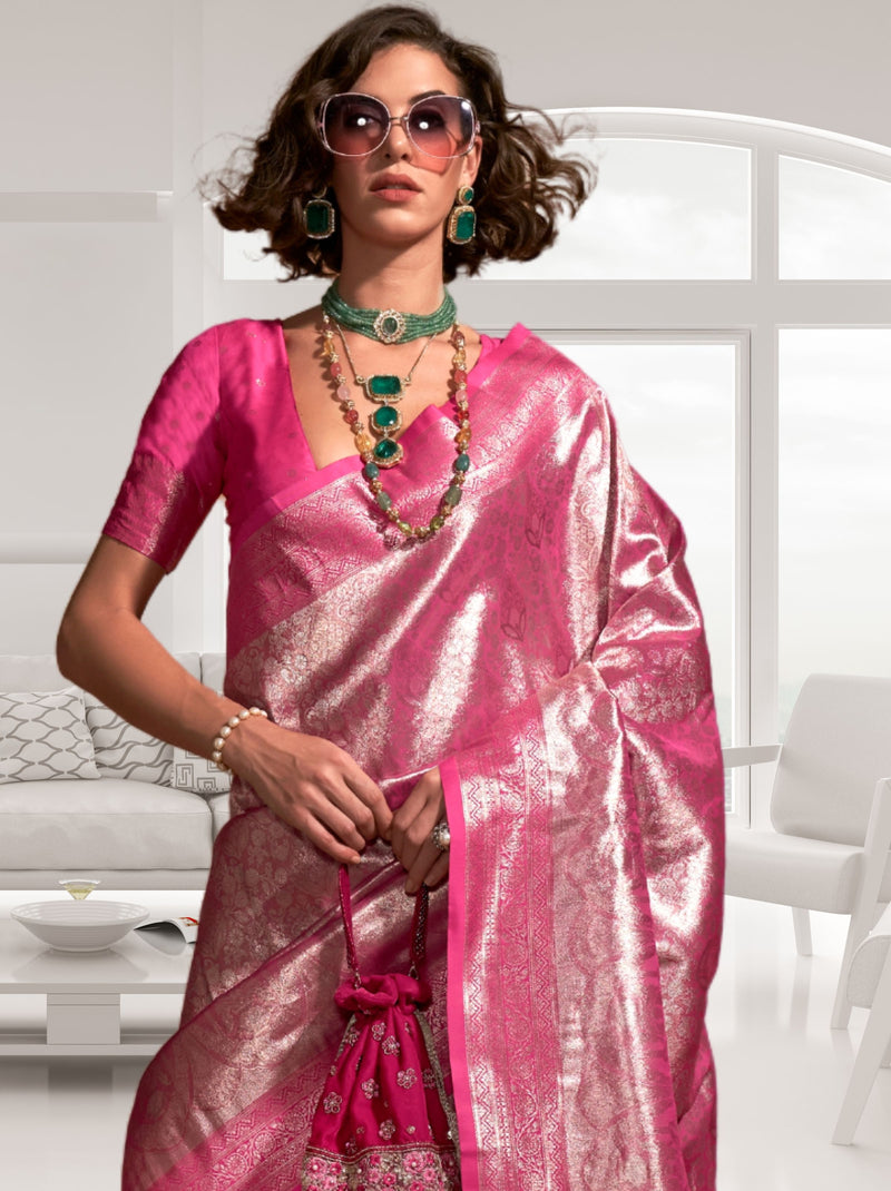 Magenta Pink Kanjivaram  Designer Saree - TrendOye