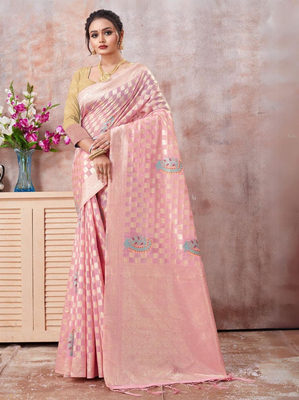 Pink Kota Cotton Silk Designer Saree - TrendOye