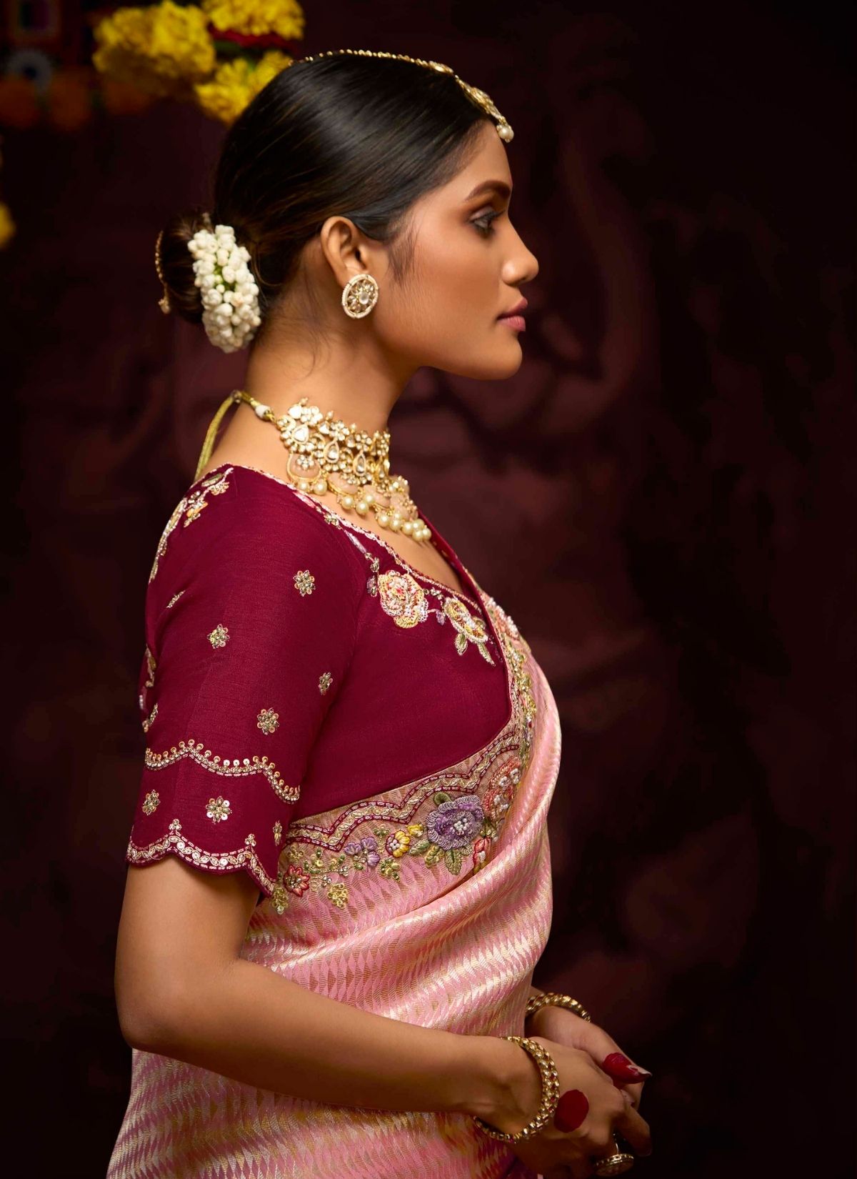 Baby Pink Luxury Banarasi Kanjivaram Saree with Embroidery - TrendOye