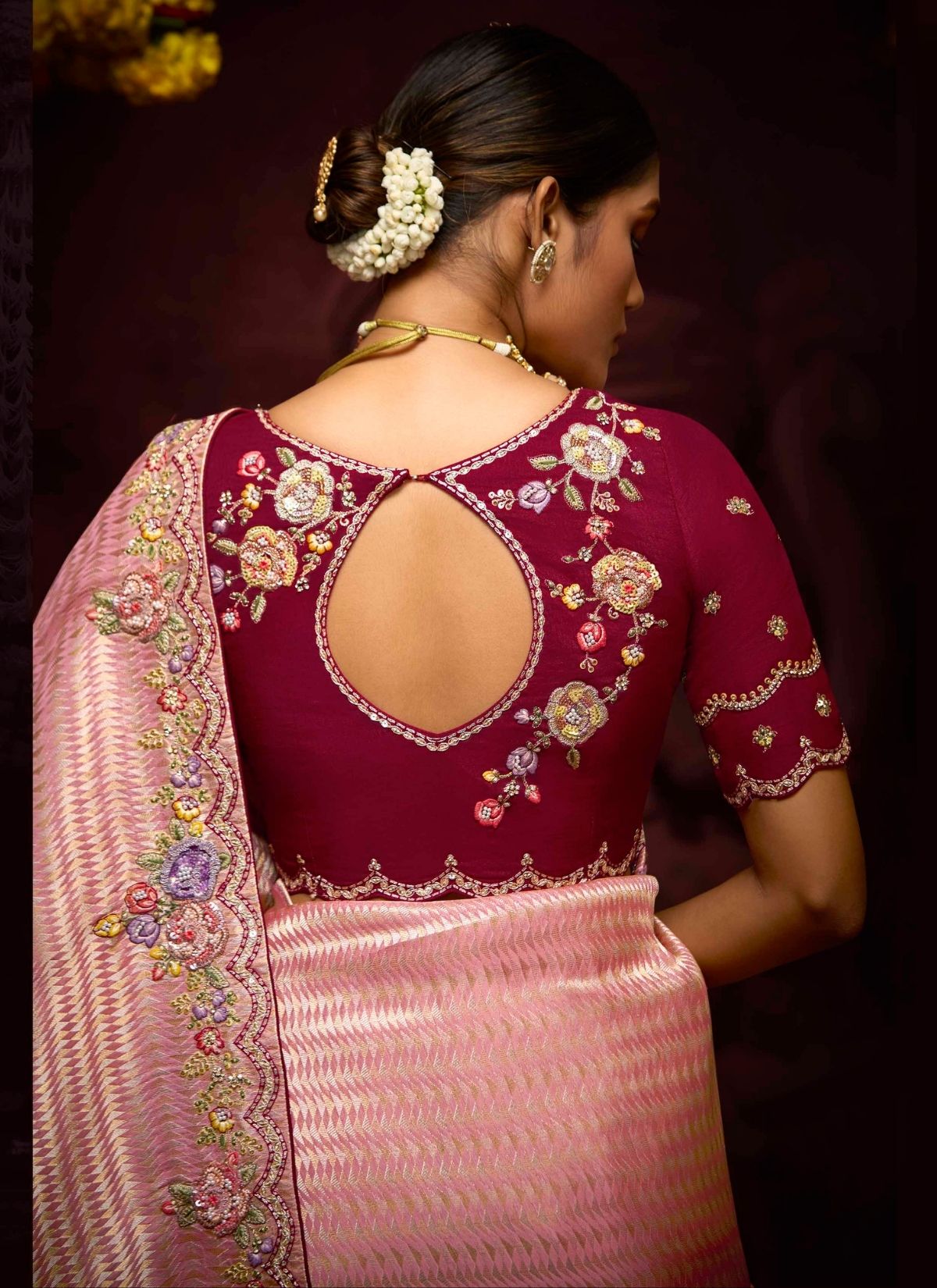 Baby Pink Luxury Banarasi Kanjivaram Saree with Embroidery - TrendOye