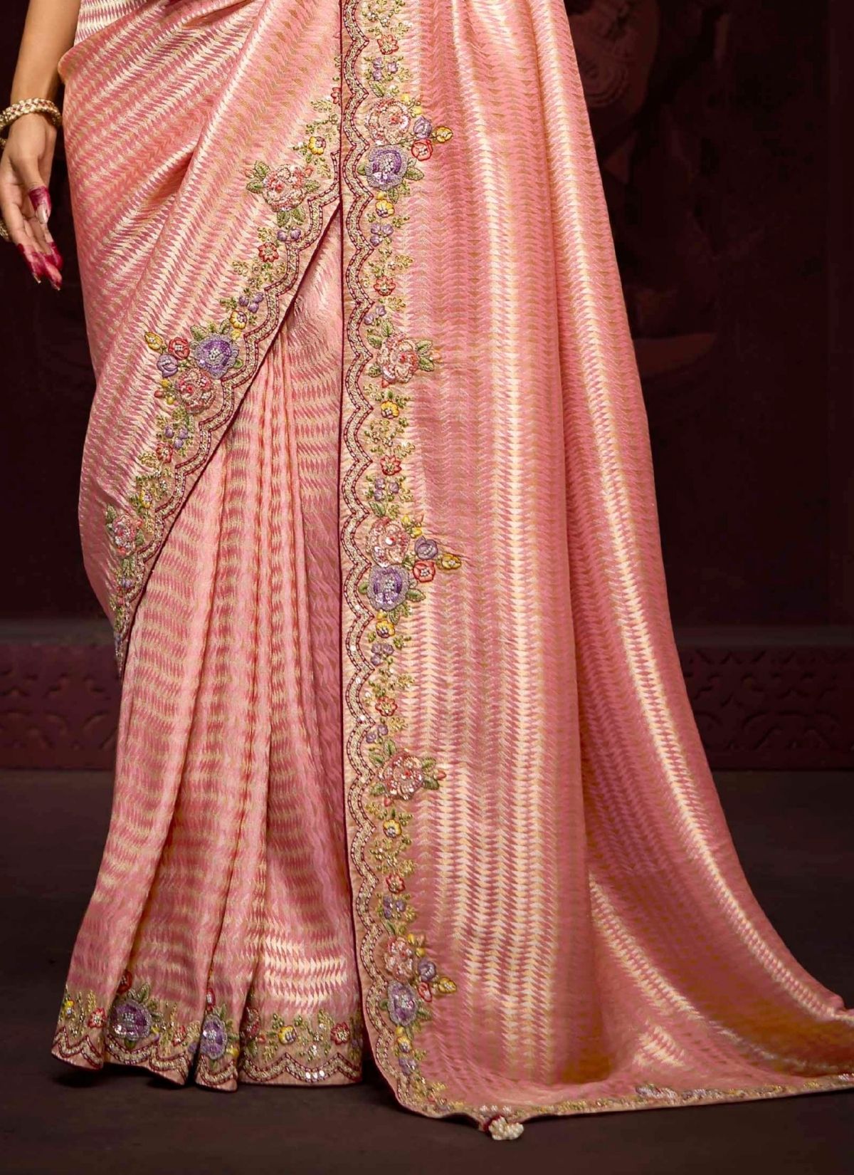 Baby Pink Luxury Banarasi Kanjivaram Saree with Embroidery - TrendOye