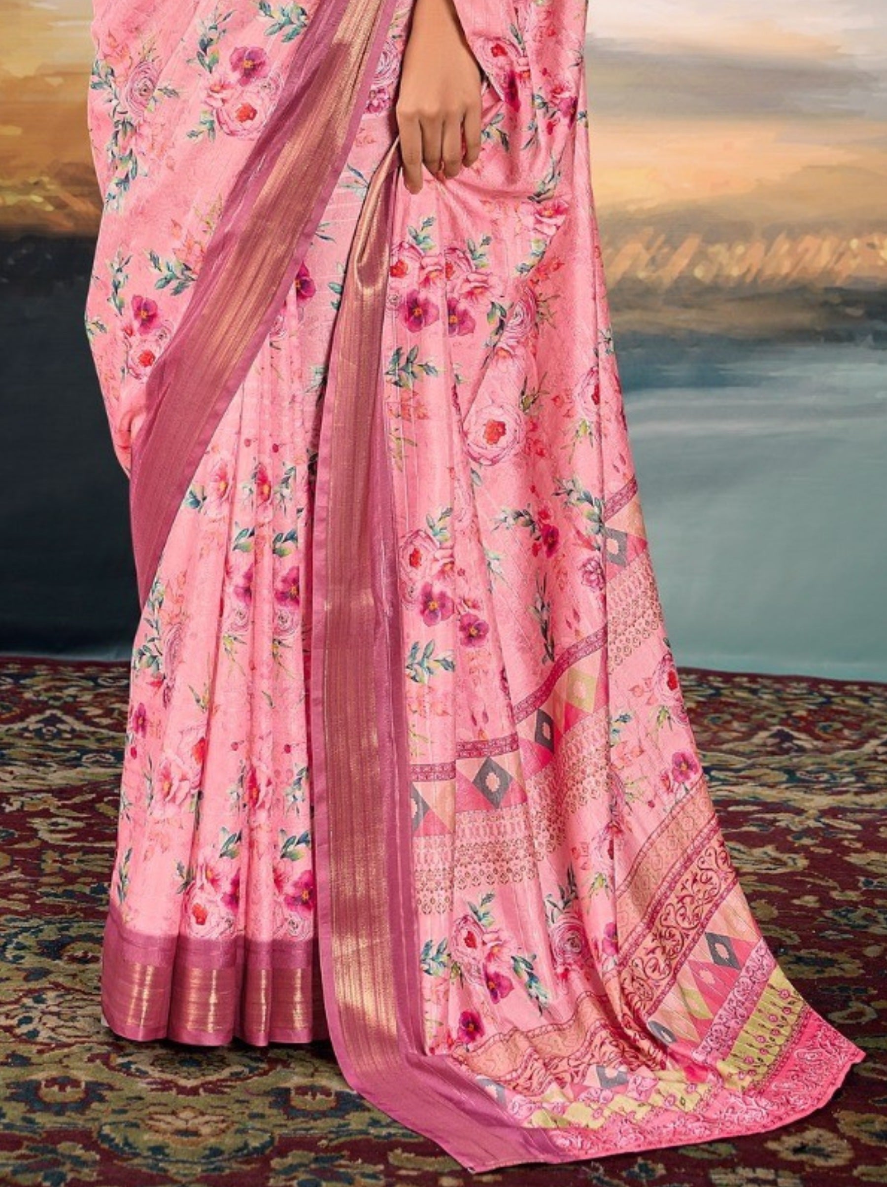 Creamy Pink Organza Festive Saree - TrendOye
