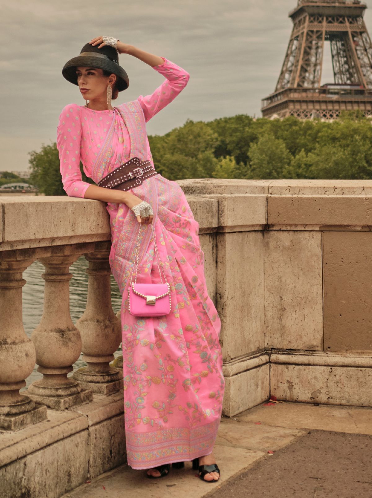 Pink Organza Kashmiri Designer Handloom Silk Saree - TrendOye
