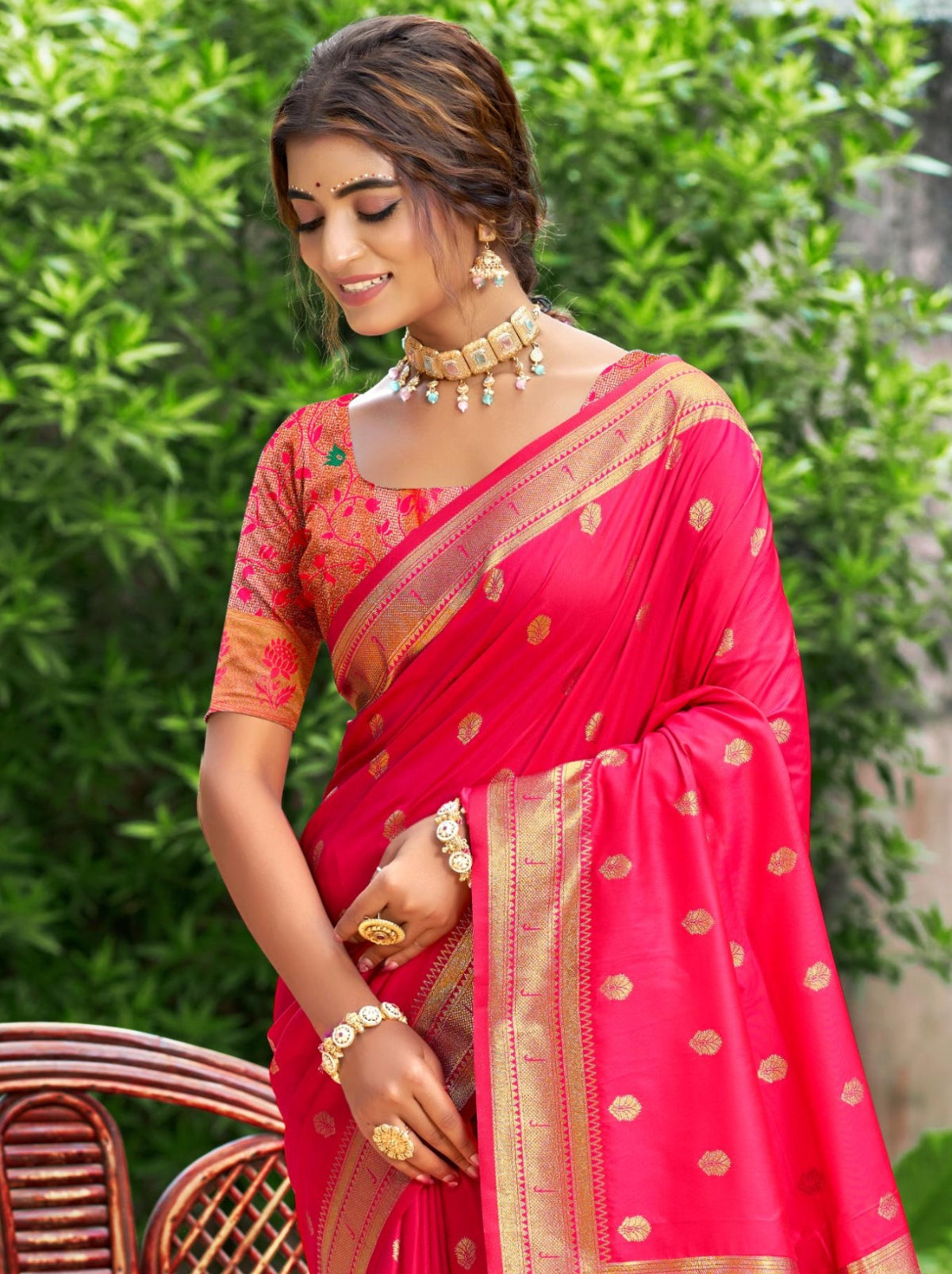 Ruby Pink Designer Paithani Silk Saree with Tassels