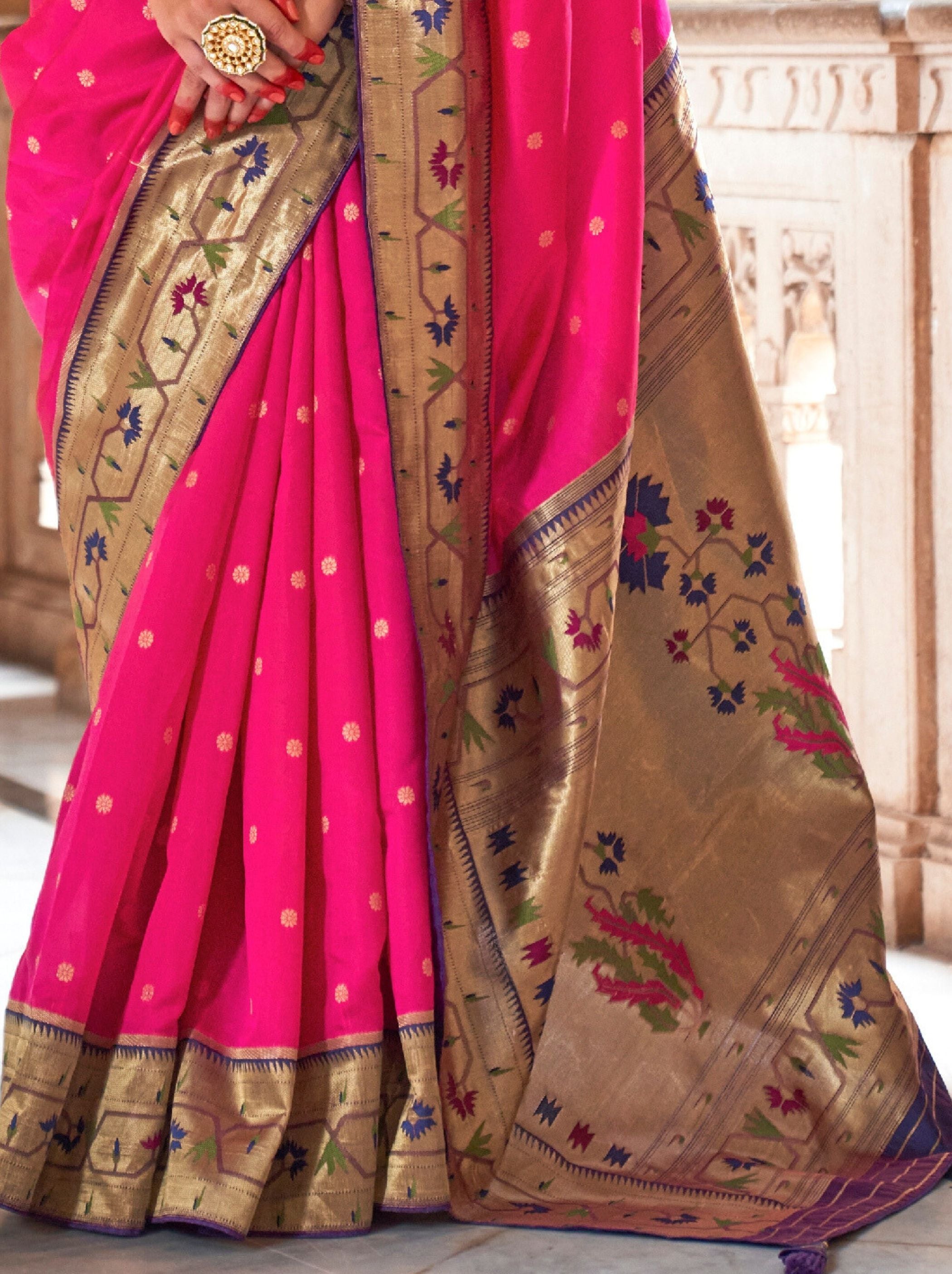 Magenta Pink Paithani Silk Wedding & Festive Saree - TrendOye