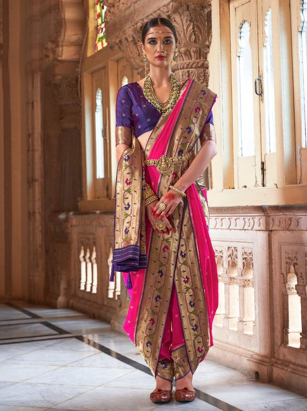 Magenta Pink Paithani Silk Wedding & Festive Saree - TrendOye