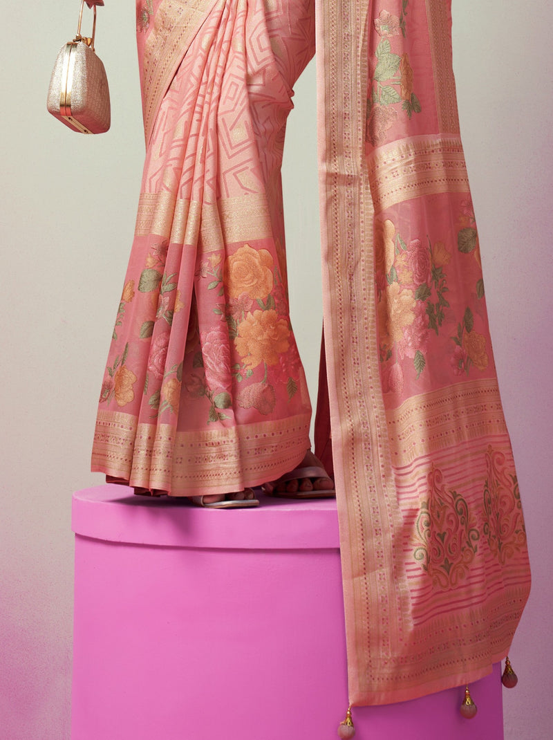 Rose Pink Premium Georgette Weightless Celebration Saree