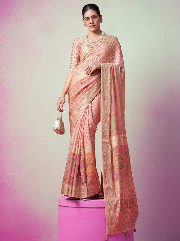 Rose Pink Premium Georgette Weightless Celebration Saree