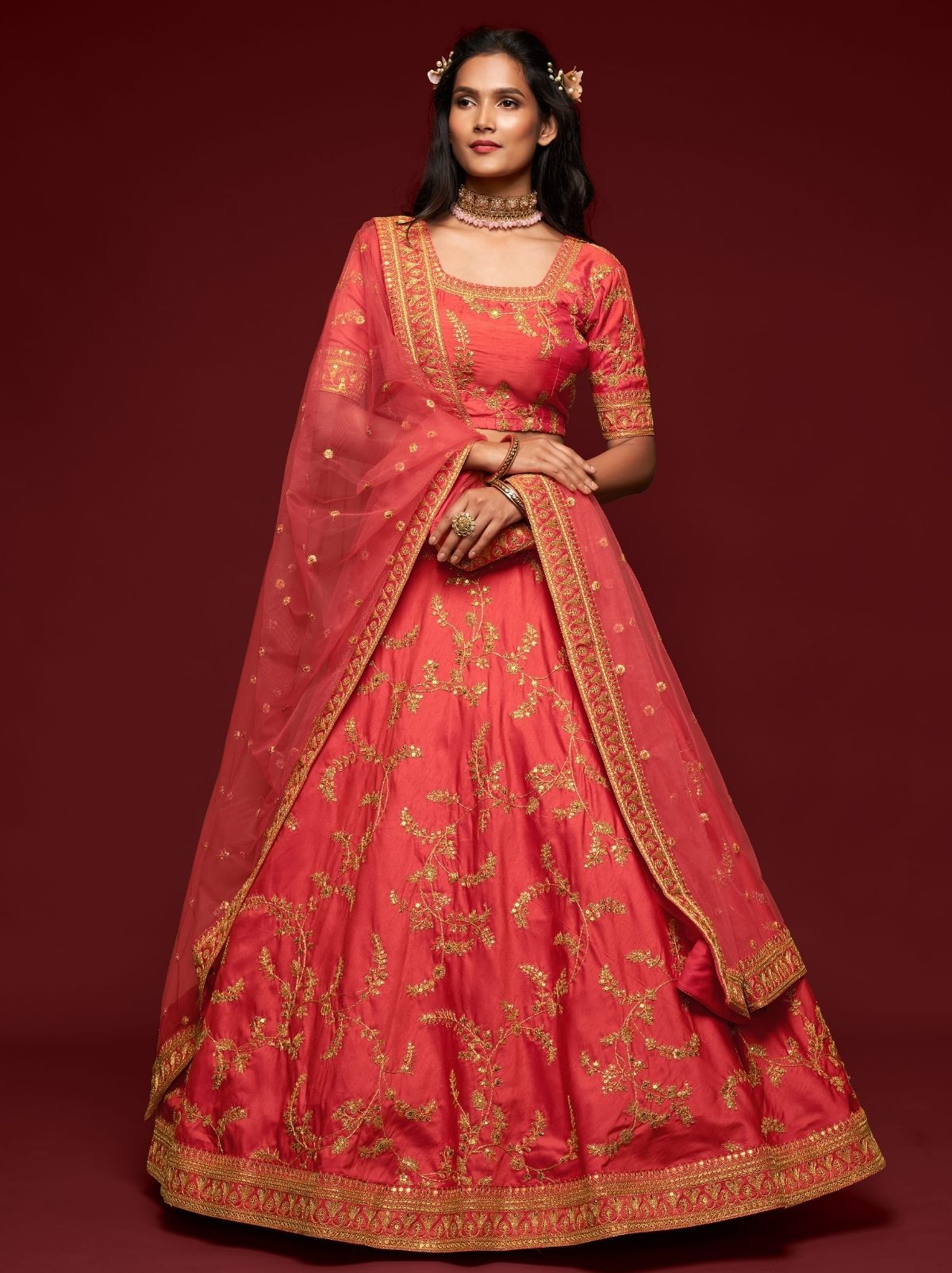 Peach Pink Premium Celebration Lehenga Set With Sequin & Zari Work
